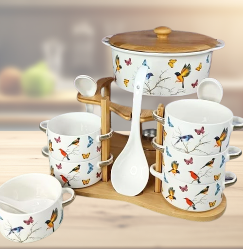 [AM-6577] Ceramic Soup Bowl Set -JC7359-H186 /مجموعة أوعية الحساء الخزفية