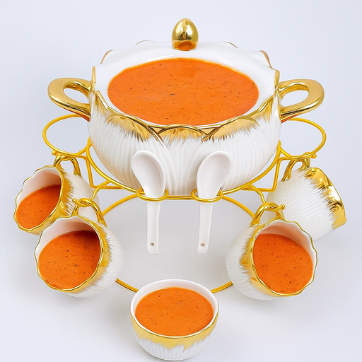 [AM-6584] Fancy Ceramic Soup Tureen Bowl Set with 6 cups JC8321-LS /مجموعة أوعية حساء سيراميك فاخرة مكونة من 6 قطع