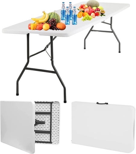 [AM-6610] 180cm white folding table Thickness-3.0cm / طاولة قابلة للطي باللون الأبيض مقاس 180 سم، سمك 3.0 سم