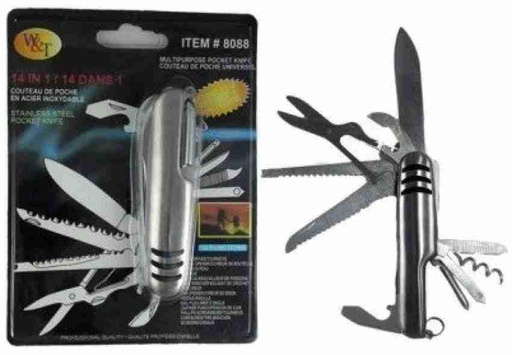 [AM-10014] STANLESS STEEL POCKET KNIFE 11 IN 1 /سكين جيب من الفولاذ المقاوم للصدأ 11 في 1