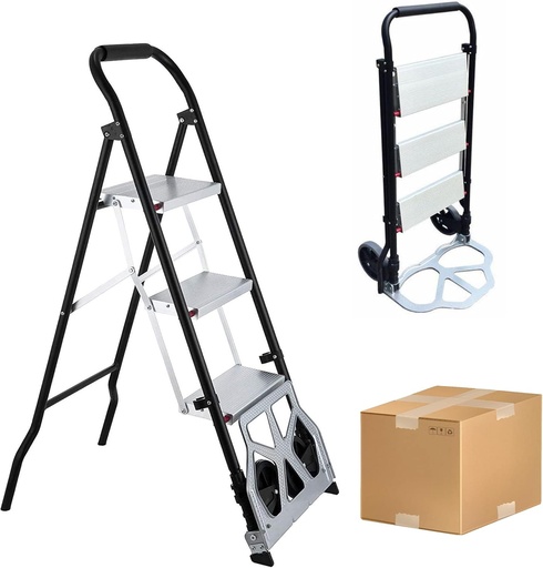 [AM-6339] Ladder cart 2-in-1-portable Folding cart 3-step /عربة سلم 2 في 1 محمولة قابلة للطي بثلاث خطوات