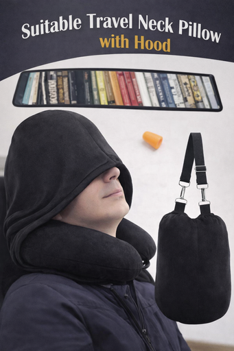 [AM-5238] Stuffable travel neck pillow with hood\وسادة رقبة قابلة للحشو للسفر مع غطاء للرأس