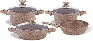 [AM-0121] Home Maker Granitec 12 Pieces Cookware Set, Milk Brown / طقم أواني طهي جرانيتيك مكون من 12 قطعة، لون بني حليبي 