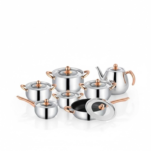 [AM-1935] 12-piece stainless steel cookware set/طقم اواني طهي من الفولاذ المقاوم للصدأ12  قطعة