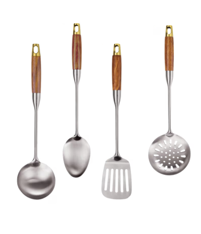 [AM-7116] Stainless Steel Kitchen Cooking Utensils set with Wooden Handle/طقم أدوات مطبخ من الفولاذ المقاوم للصدأ بمقابض خشبية