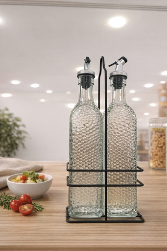 [AM-7125] GLASS OIL BOTTLE SET 2PCs/طقم زجاجات زيت زجاجية (قطعتان)