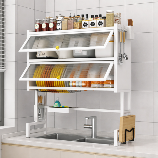 [AM-7166] KITCHEN OVER SINK RACK DOUBLE LAYER- WHITE/رف مطبخ مزدوج الطبقات فوق حوض المطبخ- ابيض