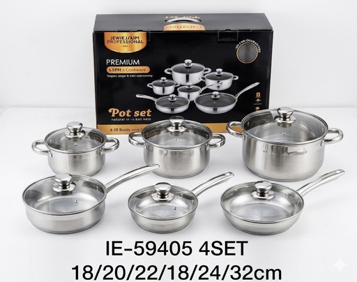 [AM-7214] 6PCs Premium stainless steel cookware pot set/طقم اواني طهي فاخر من الفولاذ المقاوم للصدأ مكون من 6 قطع