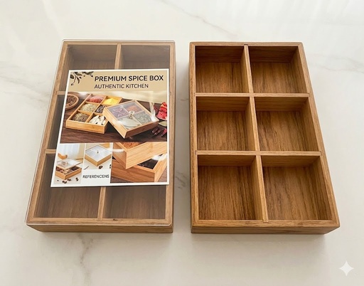 [AM-7235] KITCHEN DIVIDED BAMBOO BOX/صندوق من الخيزران مقسم للمطبخ