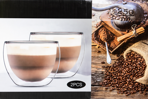[AM-4748] COFFEE GLASS CUPS 2pcs /أكواب قهوة زجاجية (قطعتان)